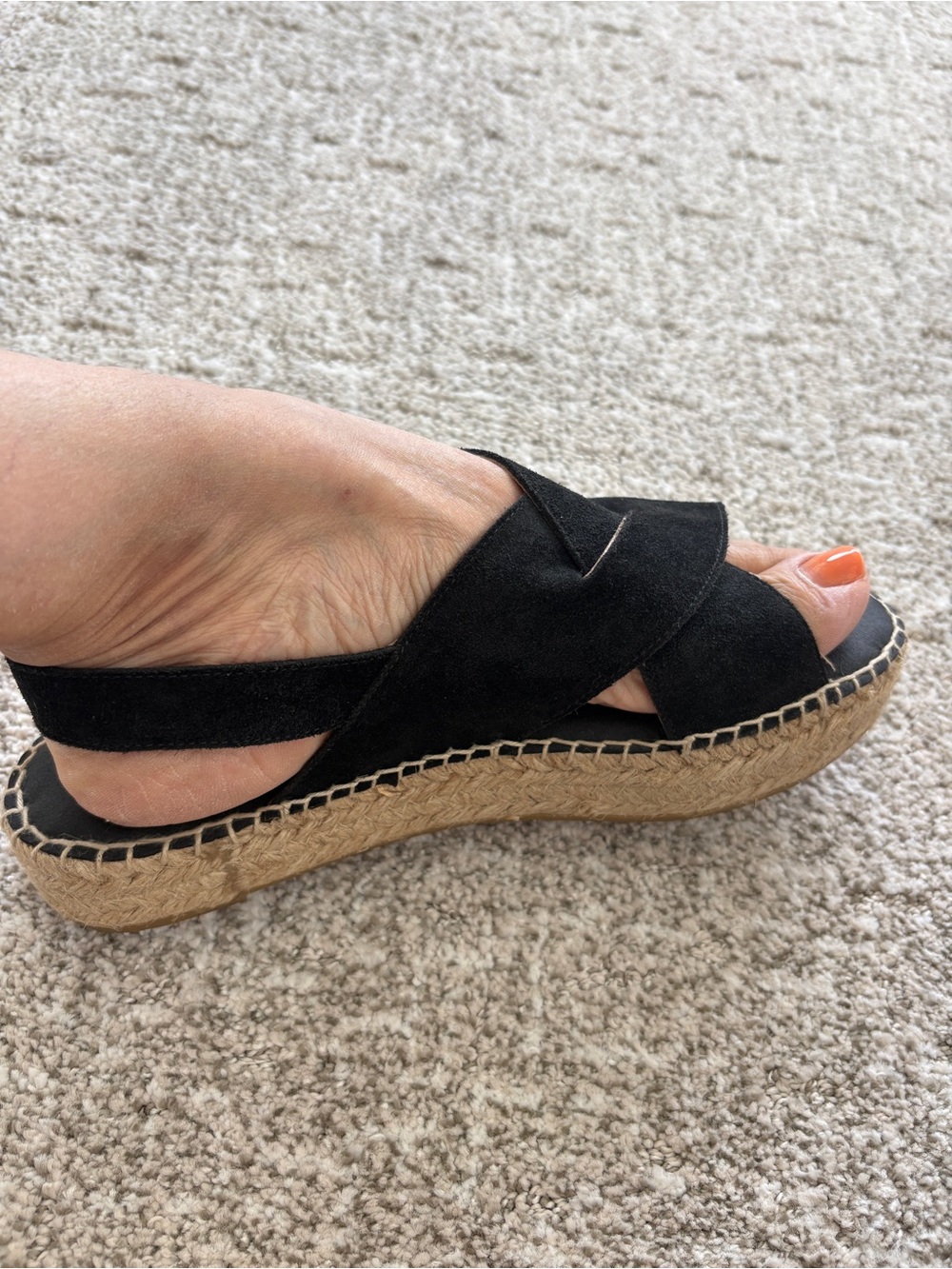 Black Suede Espadrille Wedge Sandals - Women's